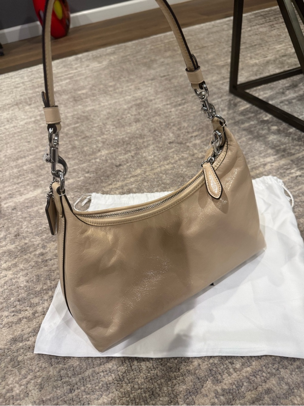 Coach Shiny Pebbled Leather Shoulder Bag in Beige - Picture 2 of 5